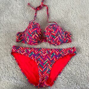 Aerie Womens Bikini Set Multi Color Swim Beach Sz 36C/L Resort Summer Fun Lake